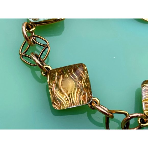 Vintage Dichroic Glass Link Bracelet Copper waves Gold Filled - Picture 11 of 16
